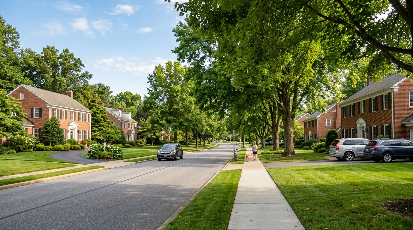 Spacious residential neighborhood with mature trees in Brandywine Hundred, Delaware